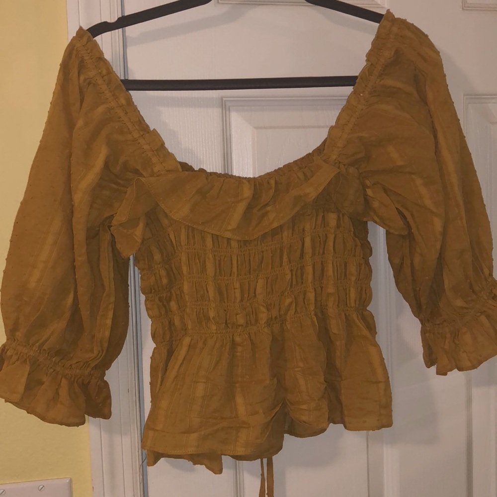 Indigo Rising Large Mustard Ruffle Crop Top - Picture 4 of 4